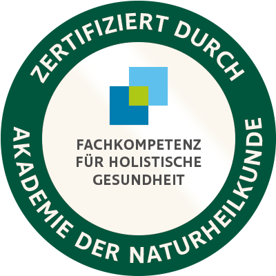 Zertifikat Fachkompetenz für holistische Gesundheit Zertifizierungslogo der Akademie der Naturheilkunde für holistische Gesundheit.